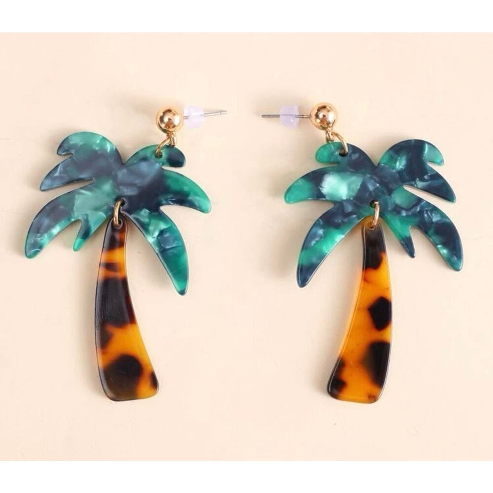 Palm Tree Acrylic Tortoise Shell Earrings